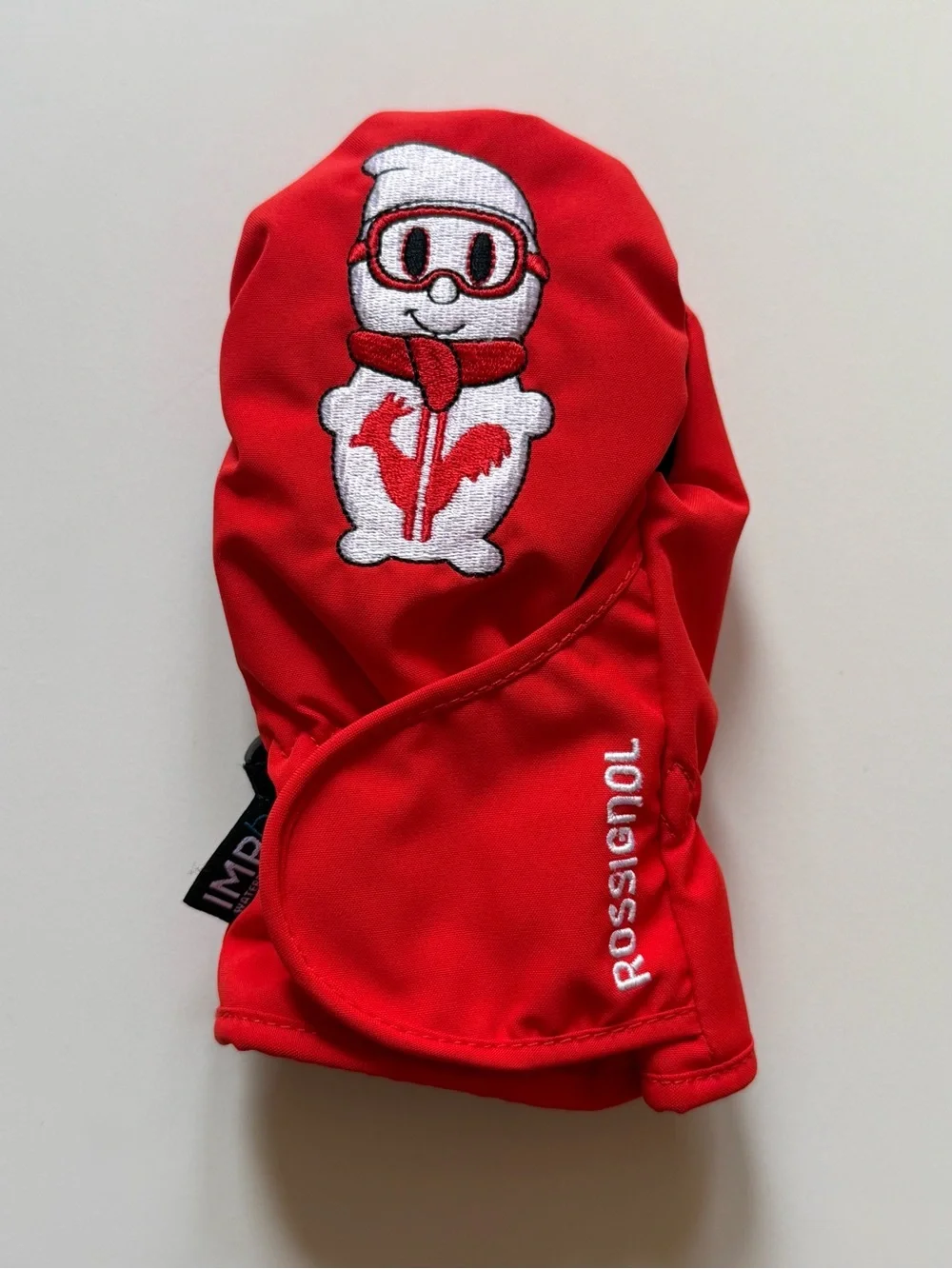 Rossignol Kids Unisex Red Waterproof Mittens with Character Embroidery - Size 4